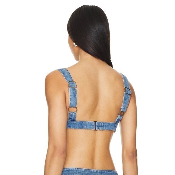 New Lovers and Friends Hana Top in Medium Blue Wash crop denim bra tank - Picture 2 of 9